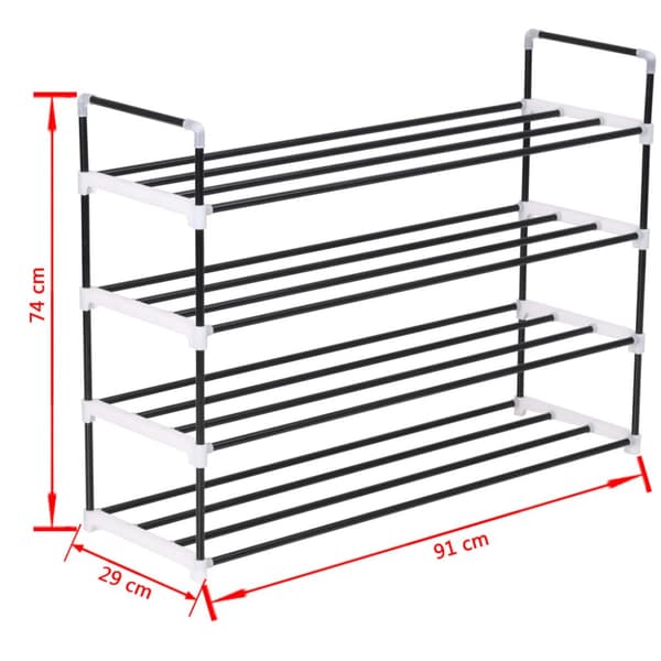 Skostativ med 4 hylder metal og plastik sort - Skostativ - Skostativer - Home & Living