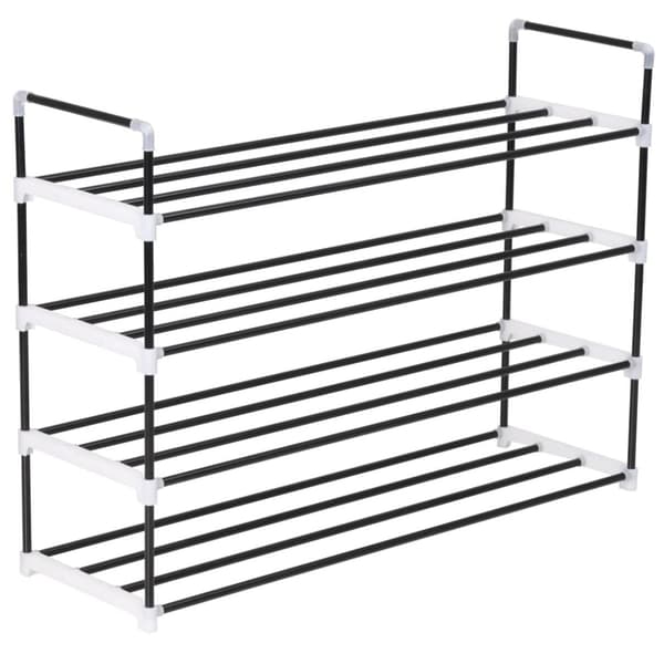 Skostativ med 4 hylder metal og plastik sort - Skostativ - Skostativer - Home & Living