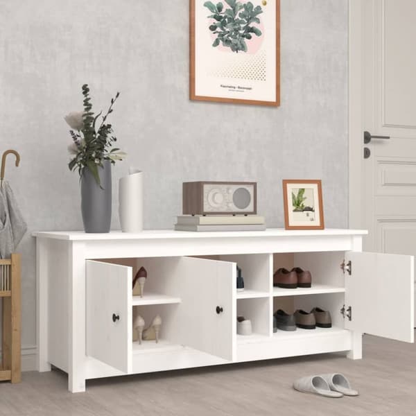 Skoskåp vit 110x38x45,5 cm massiv furu - Skohylla - Skohyllor - Home & Living
