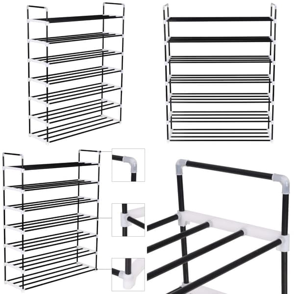 Skostativ med 7 hylder metal og plastik sort - Skostativ - Skostativer - Home & Living