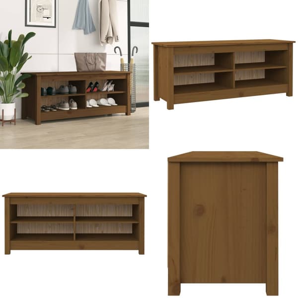Kenkäkaappi hunajanruskea 110x38x45,5 cm täysi mänty - Kenkäpenkki - Kenkäpenkit - Home & Living