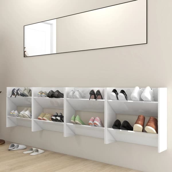 Væghængte skoskabe 4 stk. 60x18x60 cm spånplade hvid højglans - Væghængt Skoskab - Væghængte Skoskabe - Home & Living