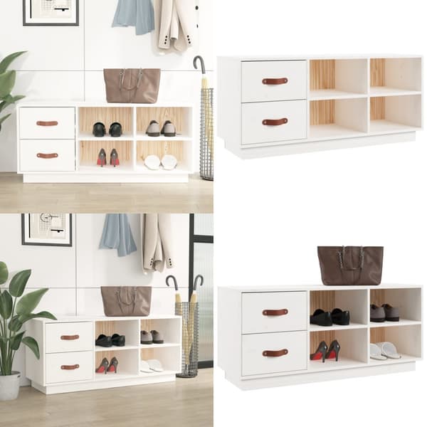 Skobænk 100x34x45 cm massivt fyrretræ hvid - Skobænk - Skobænke - Home & Living