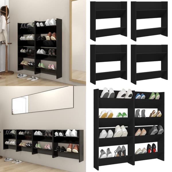 Væghængt skoskab 4 stk. 60x18x60 cm konstrueret træ sort - Væghængt Skoskab - Væghængte Skoskabe - Home & Living