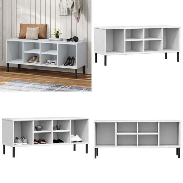 Skoreol med metalben OSLO 106x35x45 cm massivt træ hvid - Skoreol - Skoreoler - Home & Living
