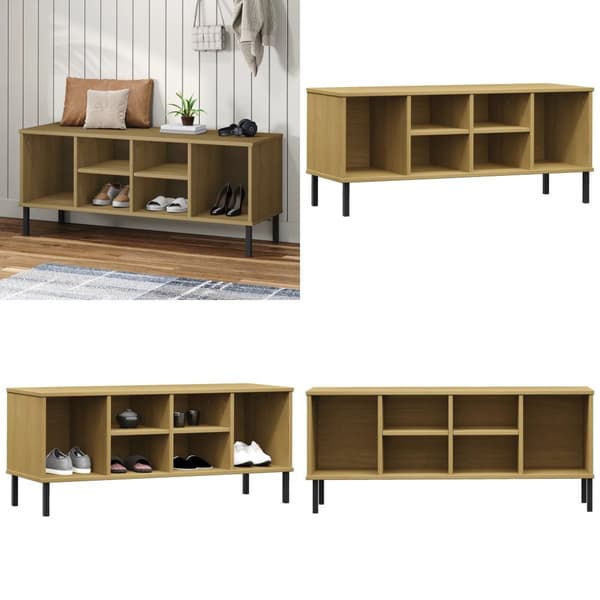 Skoreol med metalben OSLO 106x35x45 cm massivt træ brun - Skoreol - Skoreoler - Home & Living