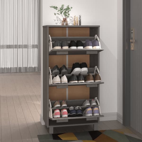 Skoskab HAMAR 59,5x35x117 cm massivt fyrretræ lysegrå - Skoskab - Skoskabe - Home & Living