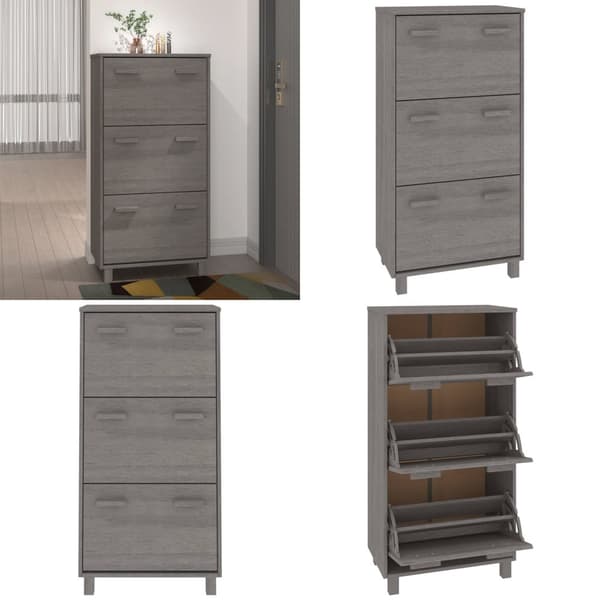 Skoskab HAMAR 59,5x35x117 cm massivt fyrretræ lysegrå - Skoskab - Skoskabe - Home & Living