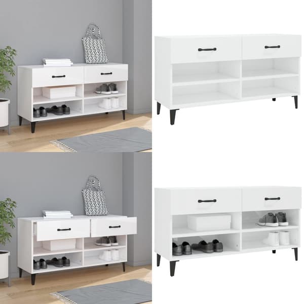 Skoreol 102x35x55 cm konstrueret træ hvid højglans - Skoreol - Skoreoler - Home & Living