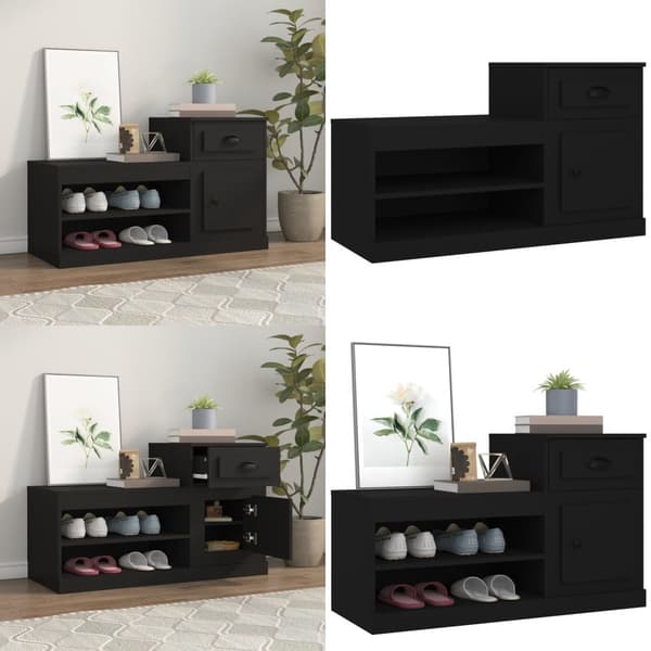 Skoskåp svart 100x42x60 cm konstruerat trä - Skohylla - Skohyllor - Home & Living