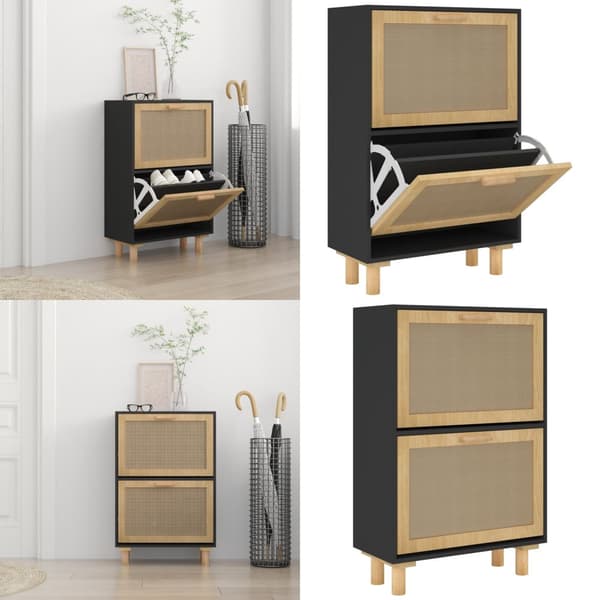 Skoskab 52x25x80 cm konstrueret træ og naturlig rattan - Skoreol - Skoreoler - Home & Living