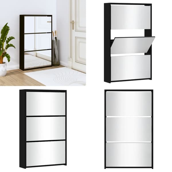 Kenkäkaappi peilillä 3-kerroksinen musta 63x17x102,5 cm - Kenkäteline - Kenkätelineet - Home & Living