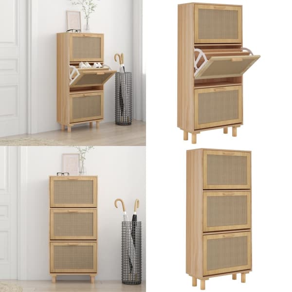 Skoskab 52x25x115 cm konstrueret træ og naturlig rattan brun - Skoreol - Skoreoler - Home & Living