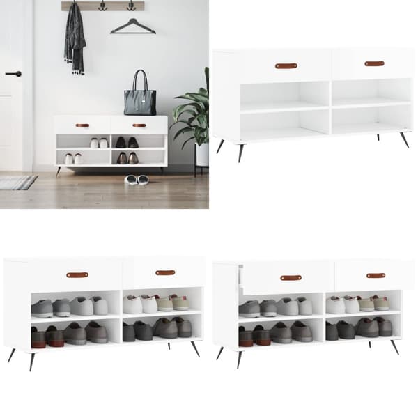 Skobænk 102x35x55 cm konstrueret træ hvid højglans - Skobænk - Skobænke - Home & Living