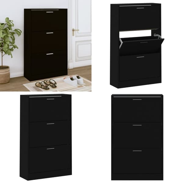 Skoskåp svart 63x24x103 cm konstruerat trä - Skohylla - Skohyllor - Home & Living