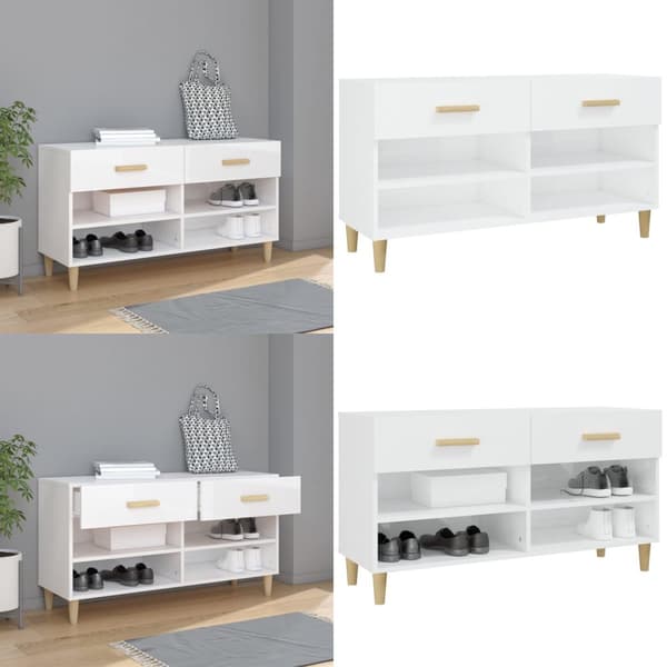 Skoreol 102x35x55 cm konstrueret træ hvid højglans - Skoreol - Skoreoler - Home & Living