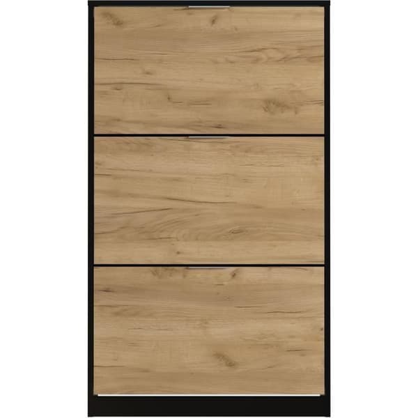 Skoskåp med 3 dörrar - Ek och svart dekor - 75x25x128 cm - Leona