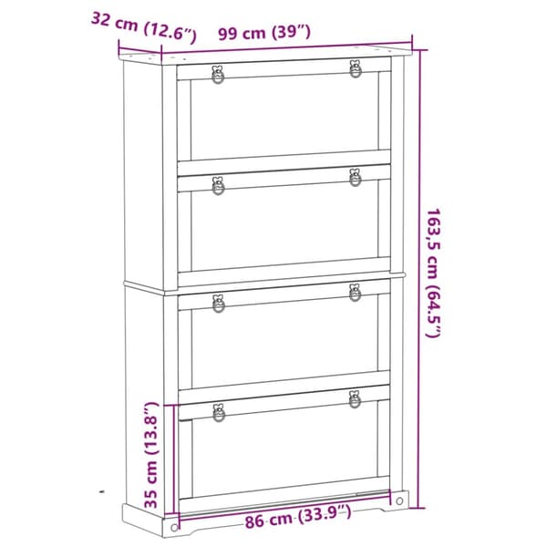 skoskab Corona 99x32x163,5 cm massivt fyrretræ