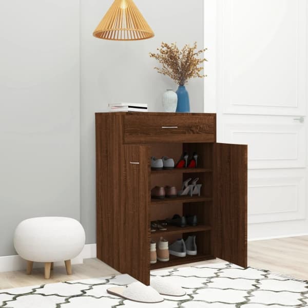 skoskab 60x35x84 cm konstrueret træ brun egetræ