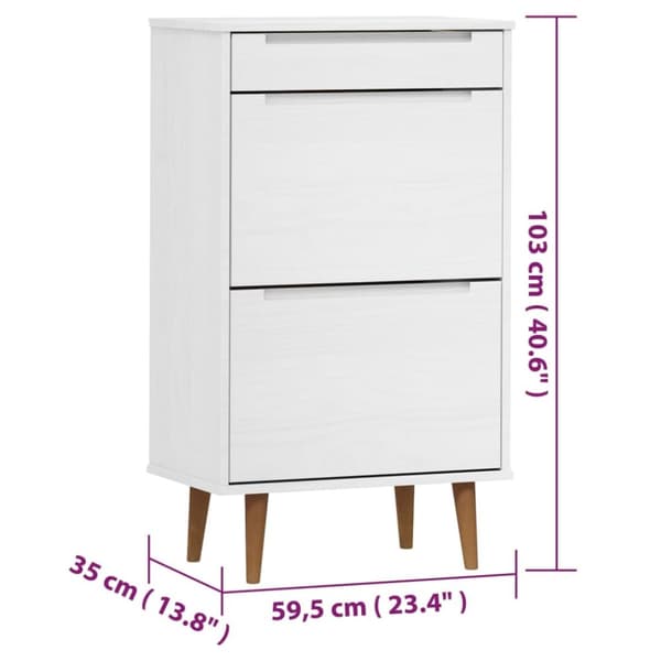 skoskab MOLDE 59,5x35x103 cm massivt fyrretræ hvid