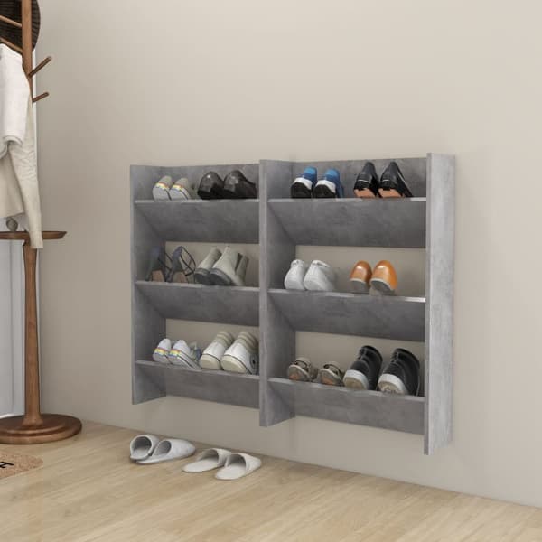 væghængte skoskabe 2 stk. 60x18x90 cm spånplade betongrå