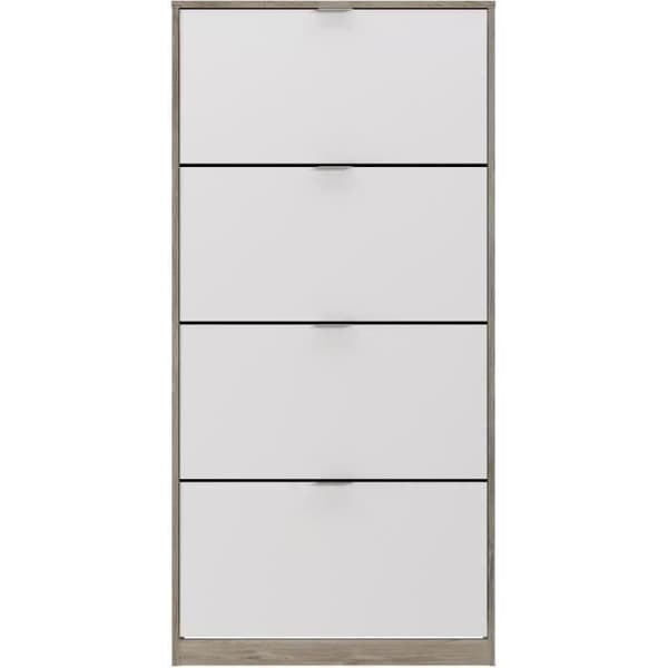 Skoskåp - 4 Dörrar - Ek och vit - 75x24x154 cm - Leona