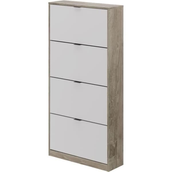 Skoskåp - 4 Dörrar - Ek och vit - 75x24x154 cm - Leona
