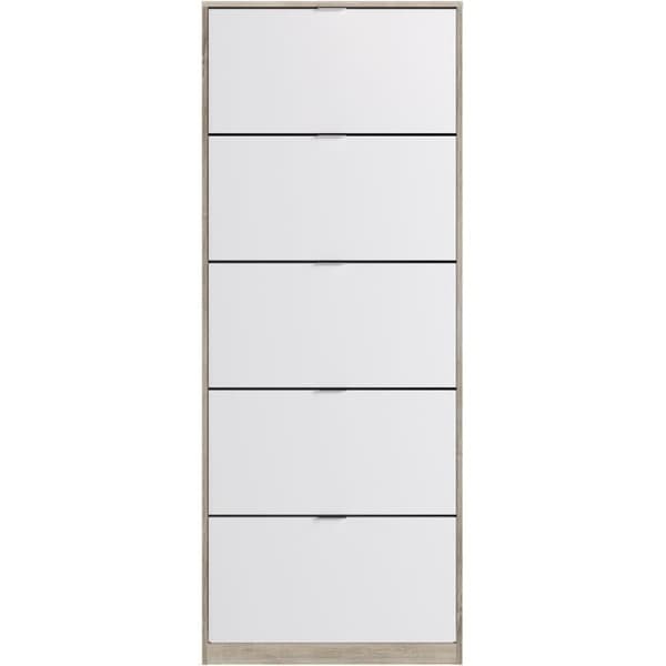 Skoskåp - 5 Dörrar - Ek och vit - 75x24x190 cm - Leona