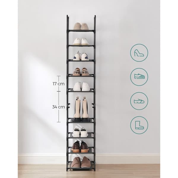 Rootz Skoställ Organizer - Svart metall skoställ - Platssparande skoförvaring - 33cm x 33cm x 173cm - Enkel montering - Robust konstruktion