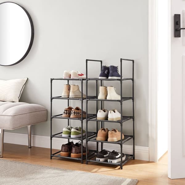 Rootz Skoställ Organizer - Svart metall skoställ - Platssparande skoförvaring - 33cm x 33cm x 173cm - Enkel montering - Robust konstruktion