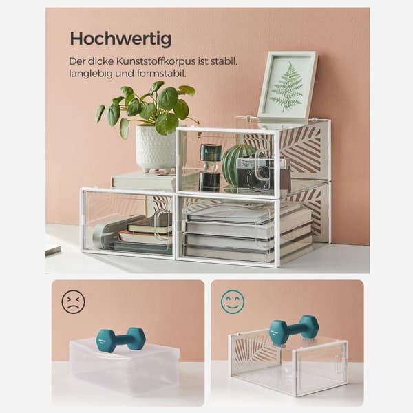 Rootz 12-paks skoæskesæt - Klare opbevaringsbeholdere - Skobeholdere - PET- og ABS-materiale - 33,5 cm x 23 cm x 14 cm - Indvendig størrelse 30 cm x 2