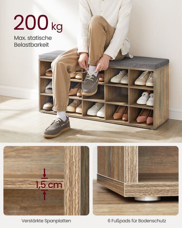 Rootz skobænk med opbevaring - Entryway Organizer - Skostativ - Spånpladekonstruktion - Skumpude - 30cm x 105cm x 48cm