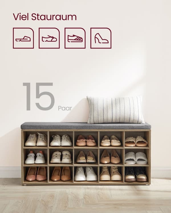 Rootz skobænk med opbevaring - Entryway Organizer - Skostativ - Spånpladekonstruktion - Skumpude - 30cm x 105cm x 48cm