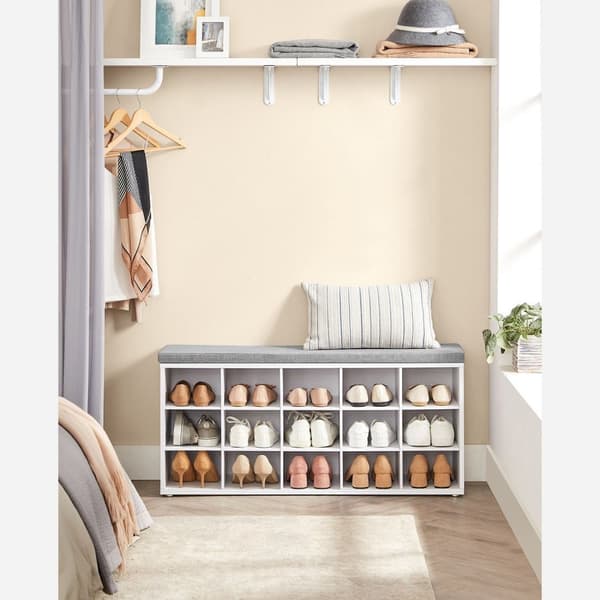 Rootz Skobænk Organizer - Entryway Opbevaringsbænk - Skostativ - Spånpladeskum - Hvid-Grå - 105 cm x 30 cm x 48 cm - 200 kg Max belastningskapacitet