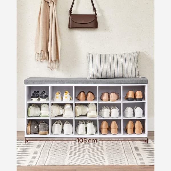 Rootz Skobænk Organizer - Entryway Opbevaringsbænk - Skostativ - Spånpladeskum - Hvid-Grå - 105 cm x 30 cm x 48 cm - 200 kg Max belastningskapacitet