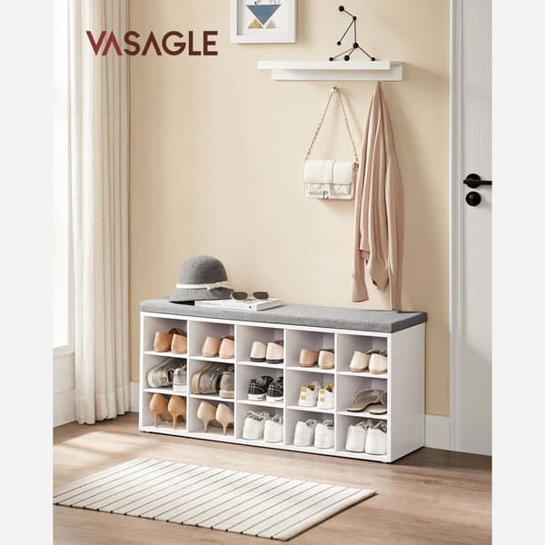 Rootz Skobænk Organizer - Entryway Opbevaringsbænk - Skostativ - Spånpladeskum - Hvid-Grå - 105 cm x 30 cm x 48 cm - 200 kg Max belastningskapacitet