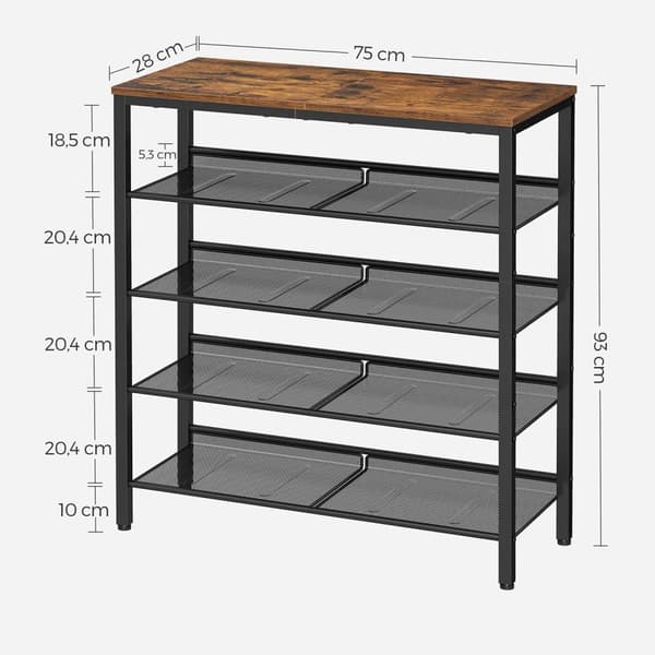 Rootz Vintage ruskea-musta kenkäteline - säilytysjärjestelmä - lastulevy teräs - 27 kg Kapasiteetti - 75 cm x 30 cm x 93 cm