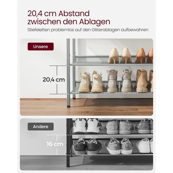 Rootz Skostativ Organizer - Sort-sølv skostativ - Skoopbevaring i spånplade stål - Pladsbesparende skohylde - 28cm x 75cm x 93cm