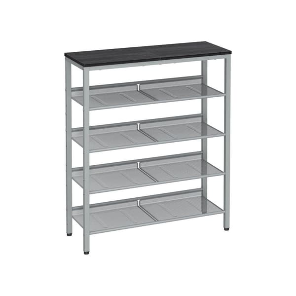 Rootz Skostativ Organizer - Sort-sølv skostativ - Skoopbevaring i spånplade stål - Pladsbesparende skohylde - 28cm x 75cm x 93cm