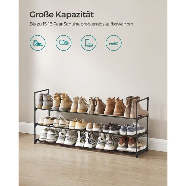 Rootz 3 -tasoinen kenkäteline - Kenkien järjestely - Kenkien säilytys - Metalliputket ja muoviliittimet - 30 cm x 116 cm x 55 cm - Musta - Kevyt - Hel