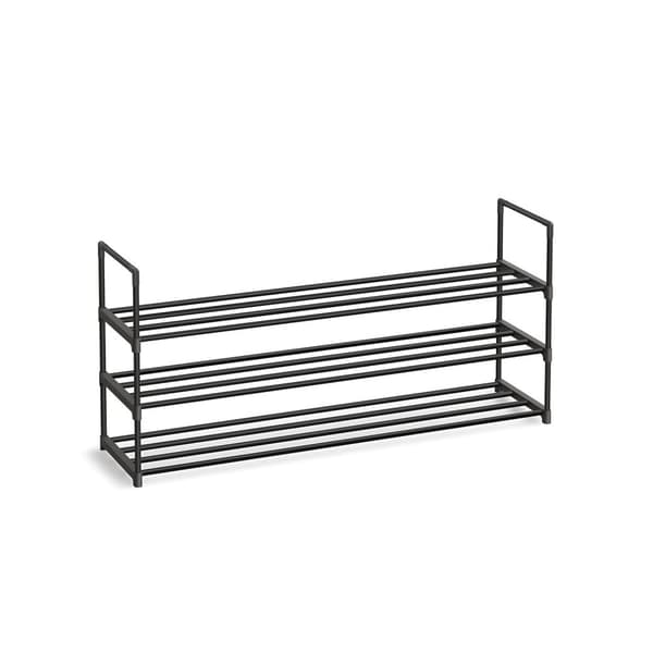 Rootz 3-lags skostativ - Skoopbevaring - Skoopbevaring - Metalrør og plastikforbindelser - 30 cm x 116 cm x 55 cm - Sort - Letvægts - Nem montering -
