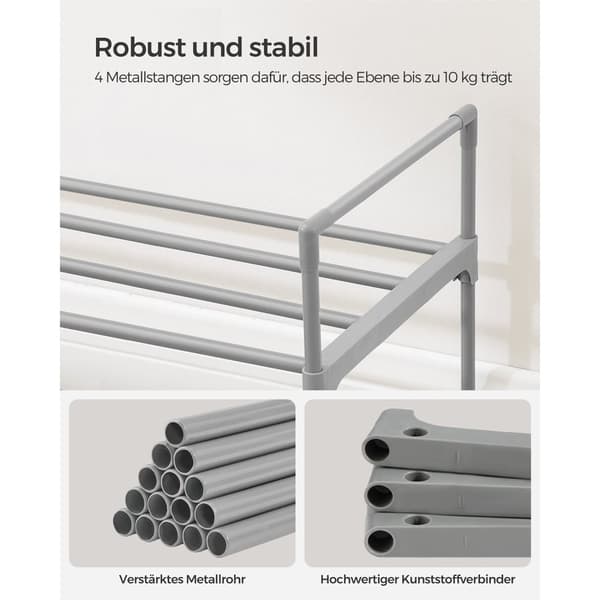 Rootz 3-lagers skoställ - Grå skoförpackning - Skoställ i metall - Skohylla i plast - Lätt skoförvaring - 30 cm x 92 cm x 55 cm