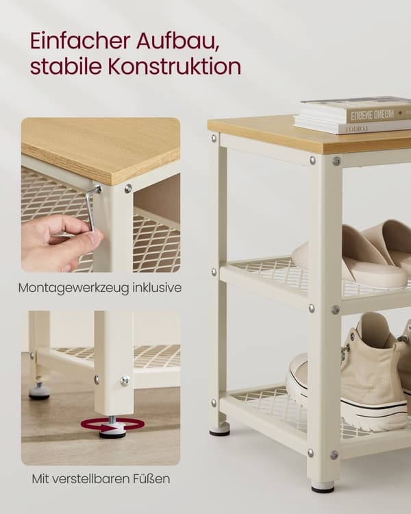 Rootz Skobænk Organizer - Entryway opbevaringsstativ - Spånplade stål - Eg Beige Classic White - 30 cm x 73 cm x 45 cm - Max belastning 90 kg - Nem mo