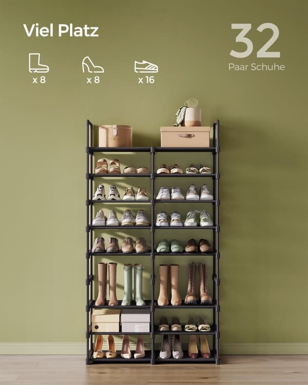 Rootz Skoställ Organizer - Förvaringsställ - Skoställ - Stålram - Hyllor i non-woven tyg - PP plastkontakter - 29,5 cm x 86,9 cm x 157,6 cm - Bläck Sv