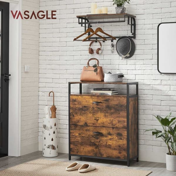 Rootz Vintage Ruskea Musta kenkäkaappi - Säilytysjärjestelmä - Lastulevy Teräs - 20kg Kantavuus - 60cm x 30cm x 95cm