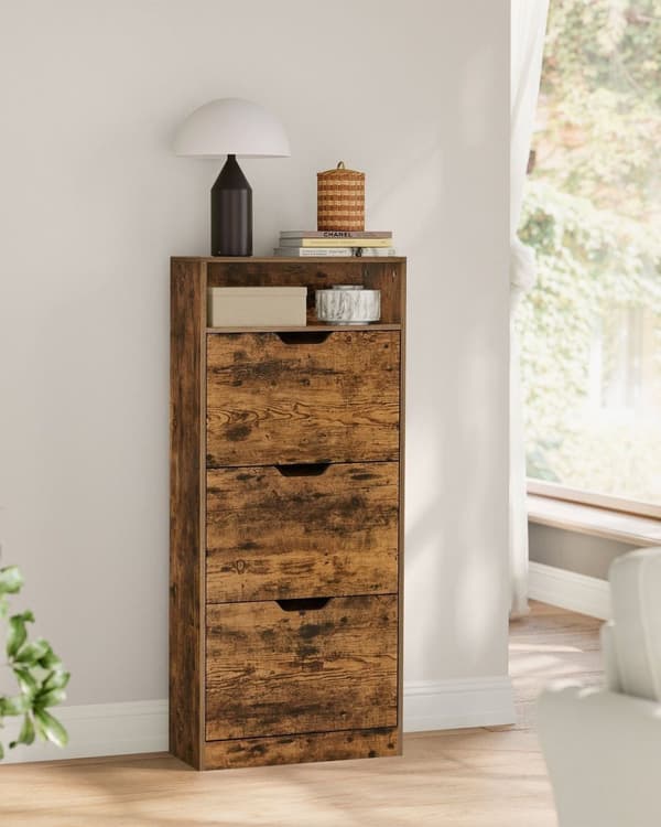 Rootz Vintage Brown Skoskab - Opbevaringsorganisering - Spånplademateriale - 75 kg Kapacitet - 24 x 60 x 130 cm - Entrémøbler - 24,7 kg Vægt - Anti-ti