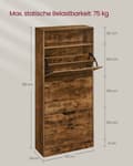 Miniatyrbillede 7 af 7: Rootz Vintage Brown Skoskab - Opbevaringsorganisering - Spånplademateriale - 75 kg Kapacitet - 24 x 60 x 130 cm - Entrémøbler - 24,7 kg Vægt - Anti-ti
