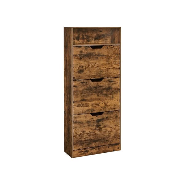 Rootz Vintage Brown Skoskåp - Förvaringsorganisator - Spånskiva Material - 75 kg Kapacitet - 24 x 60 x 130 cm - Entrémöbler - 24,7 kg Vikt - Tippskydd