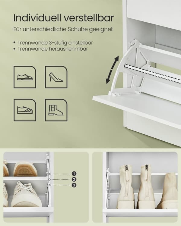 Rootz Skoskåp - Vit spånskiva Förvaringsorganisator - Stort skoställ - Robust konstruktion - Enkel montering - 24cm x 60cm x 139cm