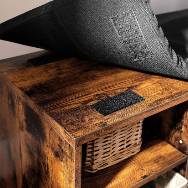 Rootz skobænk i vintagestil - Skoopbevaring - Skoopbevaring - Spånplademateriale - 9 rum - Justerbare hylder - Polstret sæde - Vintage brun - 110 cm x